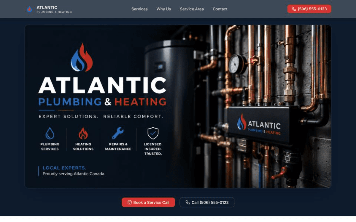 Atlantic Plumbing and Heating website, plumbing and HVAC services